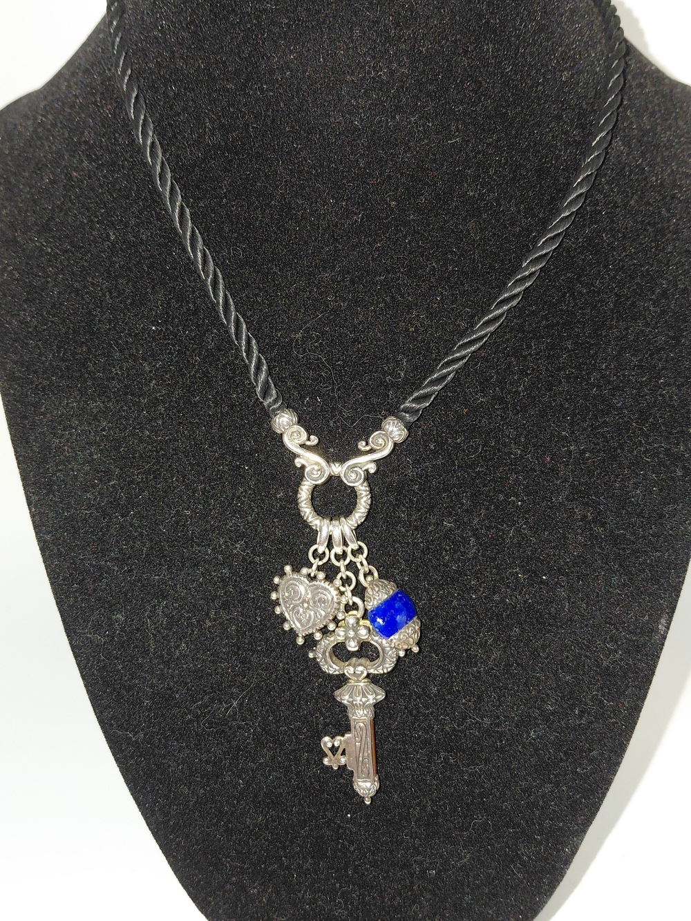 RARE Barbara Bixby SS Silver & 18k Gold Multi Charm Gemstone Key Clasp Necklace